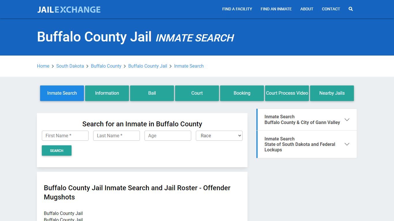 Buffalo County Jail, SD Inmate Search: Roster & Mugshots