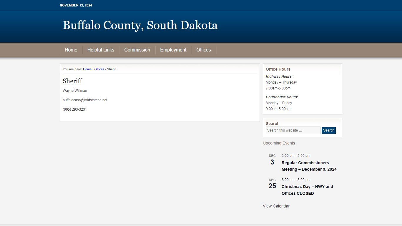 Sheriff - Buffalo County, South Dakota